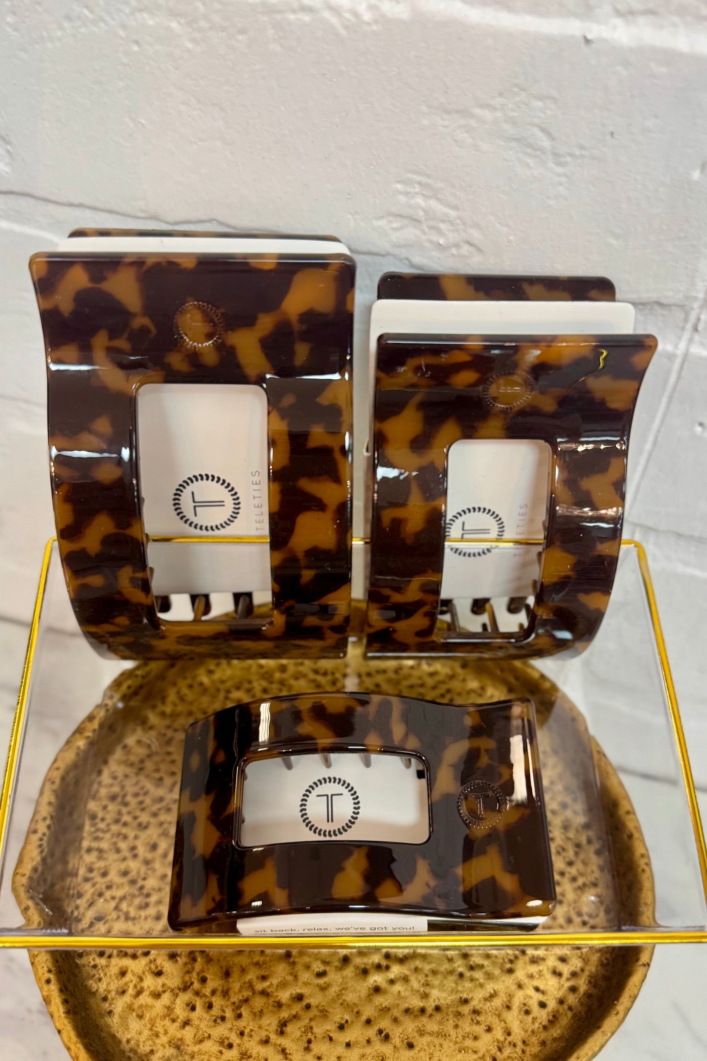 Teleties Dark Tortoise Rectangle Flat Hair Clip (Choose your size)
