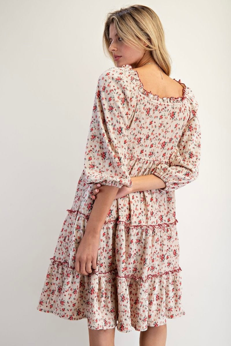 Easel Floral Crinkle Velvet Dress with Pockets