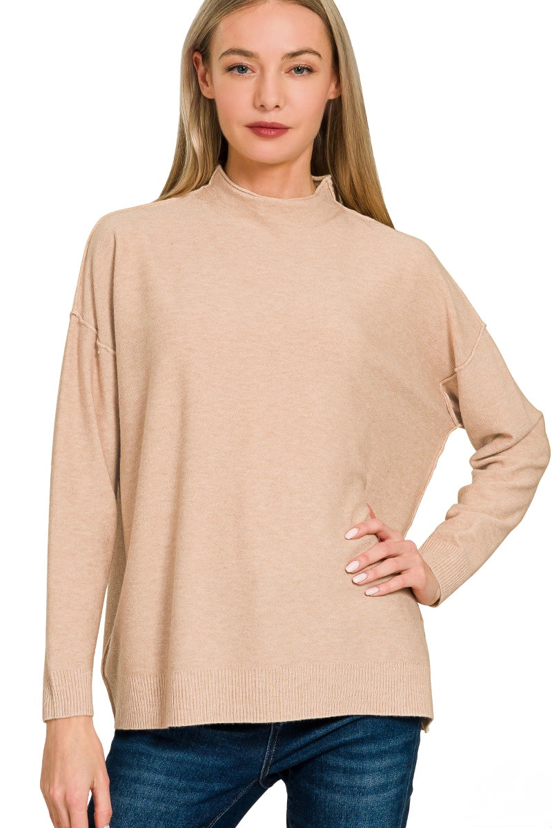 Heathered Beige Mock Neck Sweater
