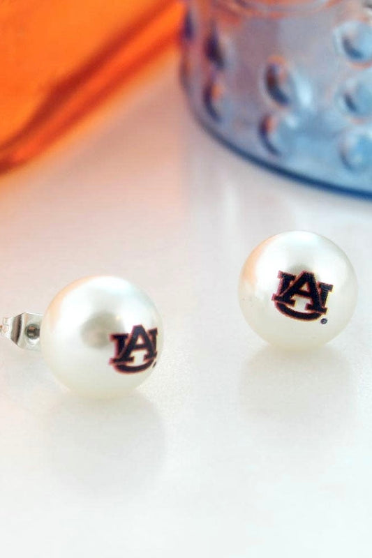 Auburn Logo Pearl Stud Earrings