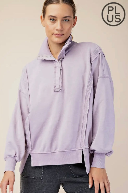 Lavender French Terry Henley Plus Size Sweatshirt