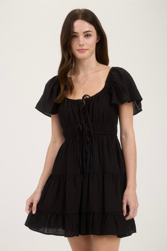 Black Puff Sleeve Mini Dress