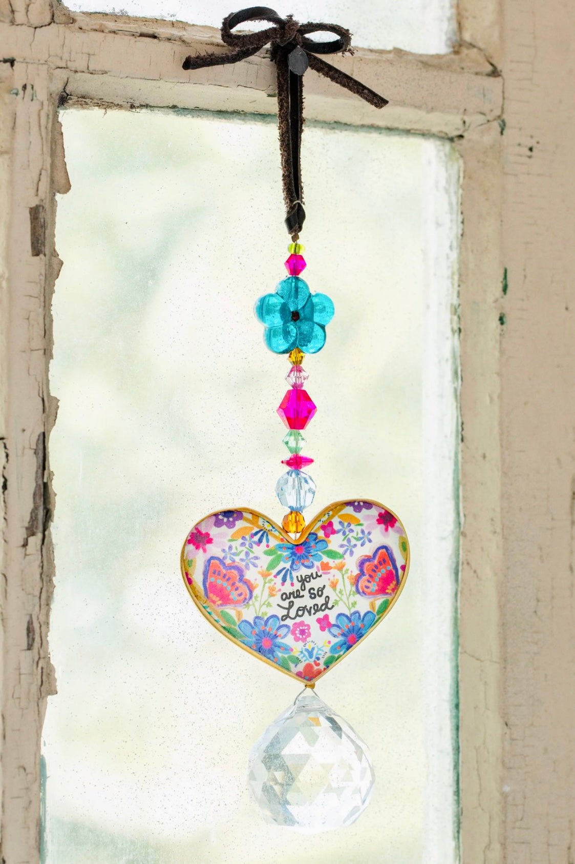 Natural Life Sun Catcher Car Charm- You Are So Loved Heart