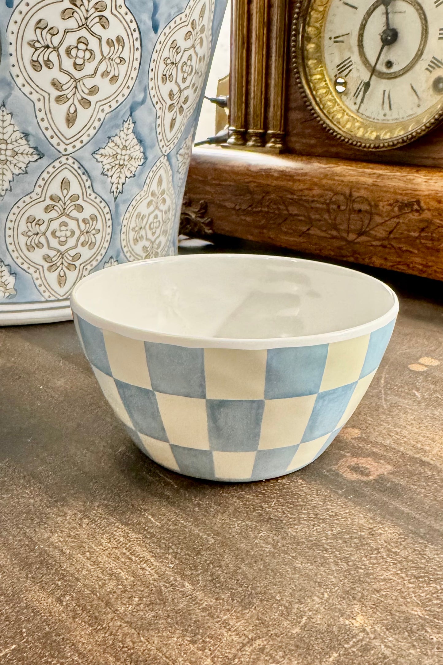 Blue and White Checkerboard Melamine Tidbit Bowl