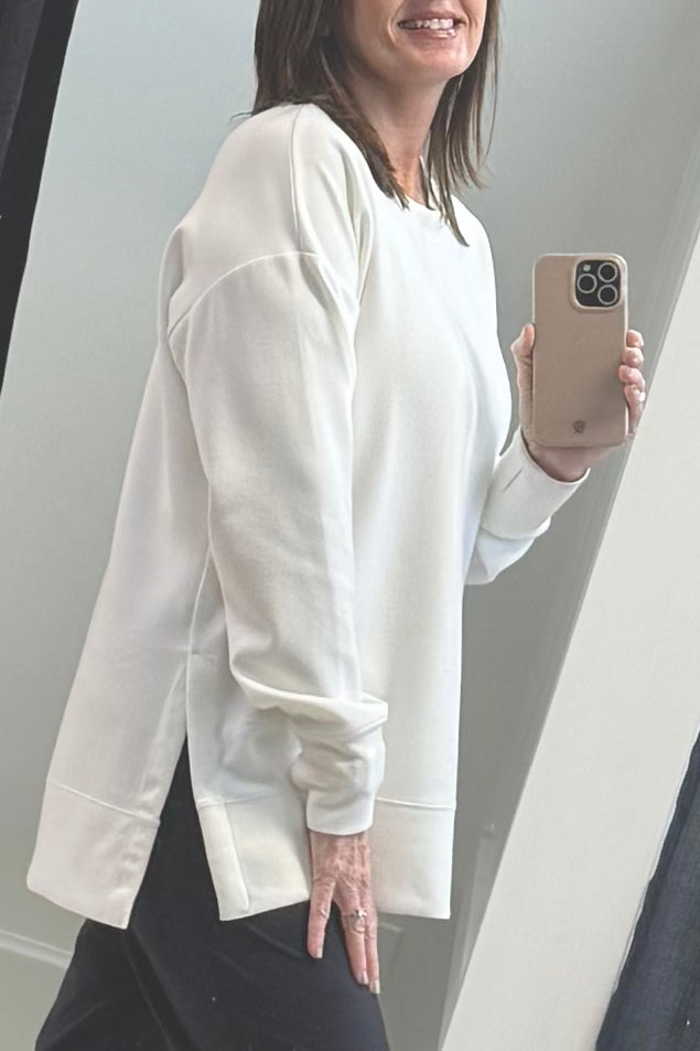 Ivory Buttery Soft High Low Stretch Modal Crewneck Sweatshirt