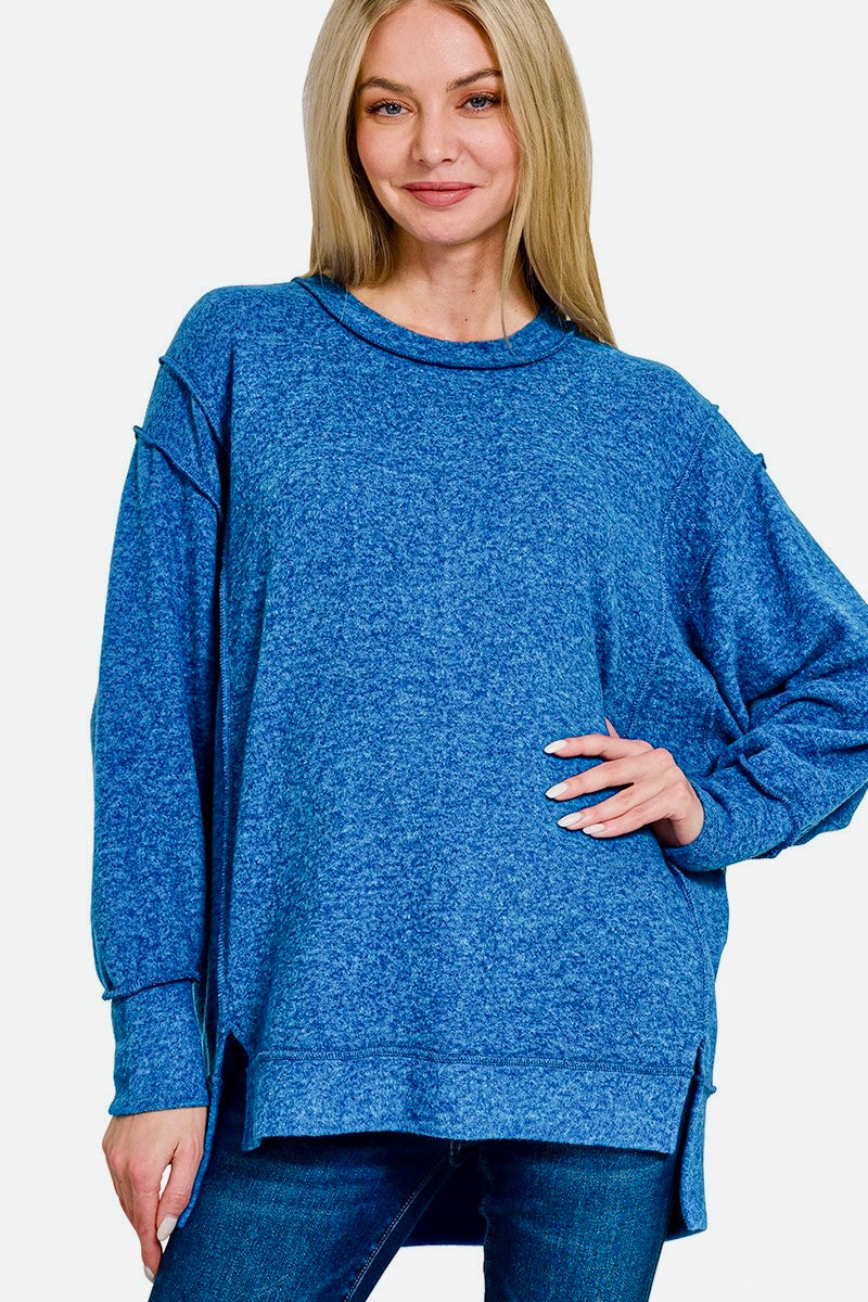 Royal Blue Brushed Melange Ultra Soft Oversized Hacci Sweater