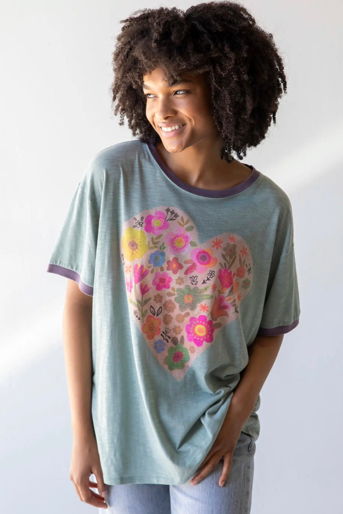 Natural Life Ringer Oversized Tee Shirt- Heart