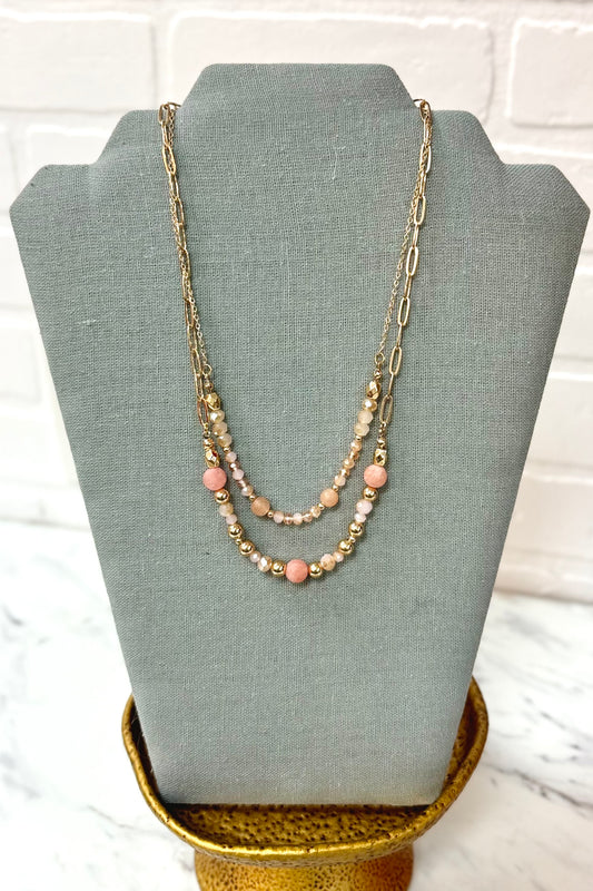 Gold and Pink Tourmaline Tiered Necklace