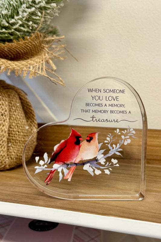 Treasure Keepsake Acrylic Heart Cardinal Plaque