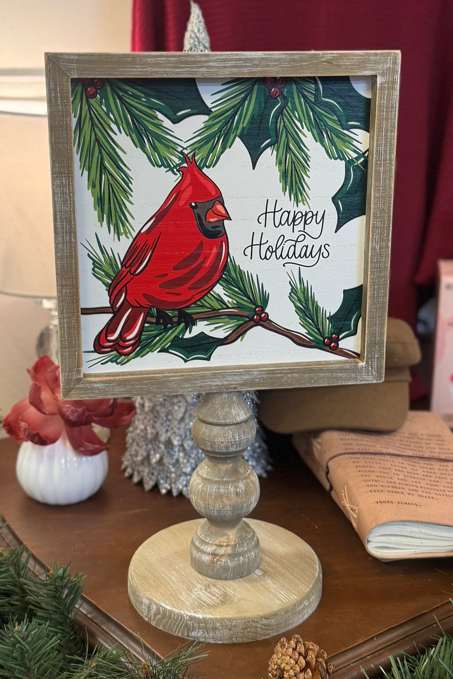 Happy Holidays Red Bird Stand by Glory Haus