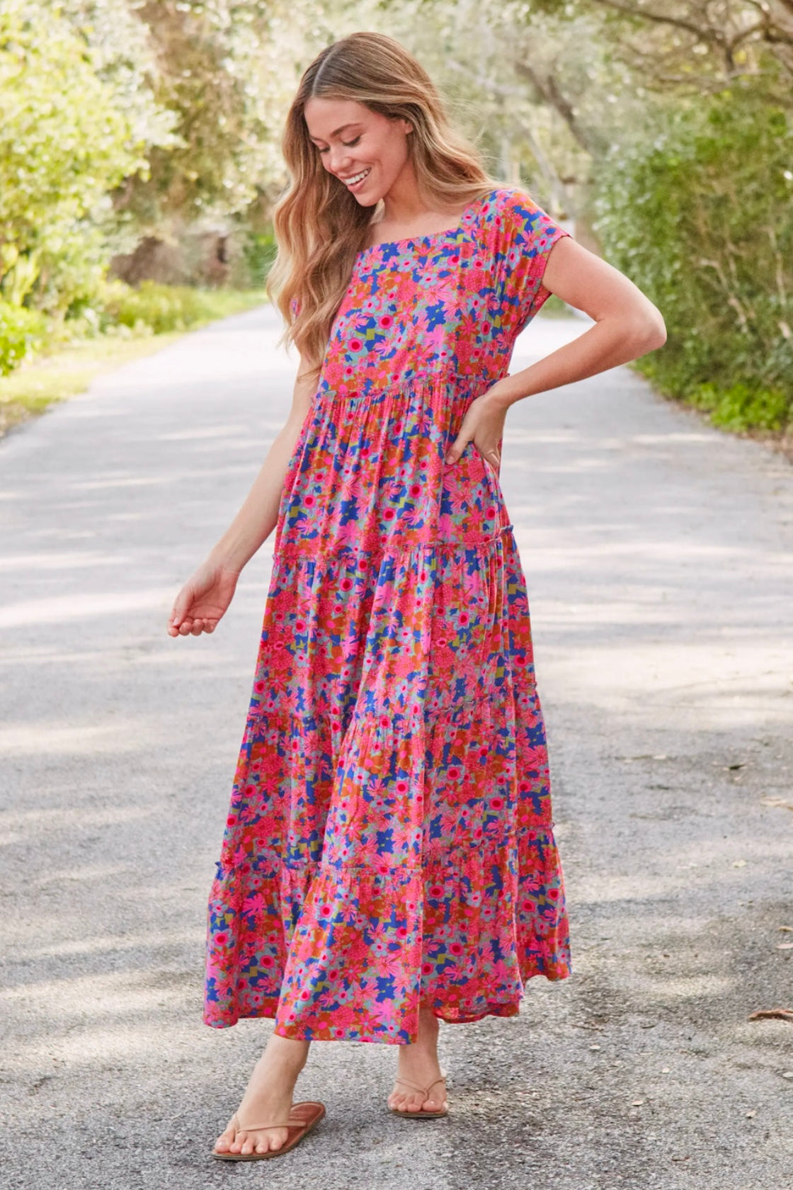 Natural Life Berkley Maxi Dress in Rust Orchid Pink Floral