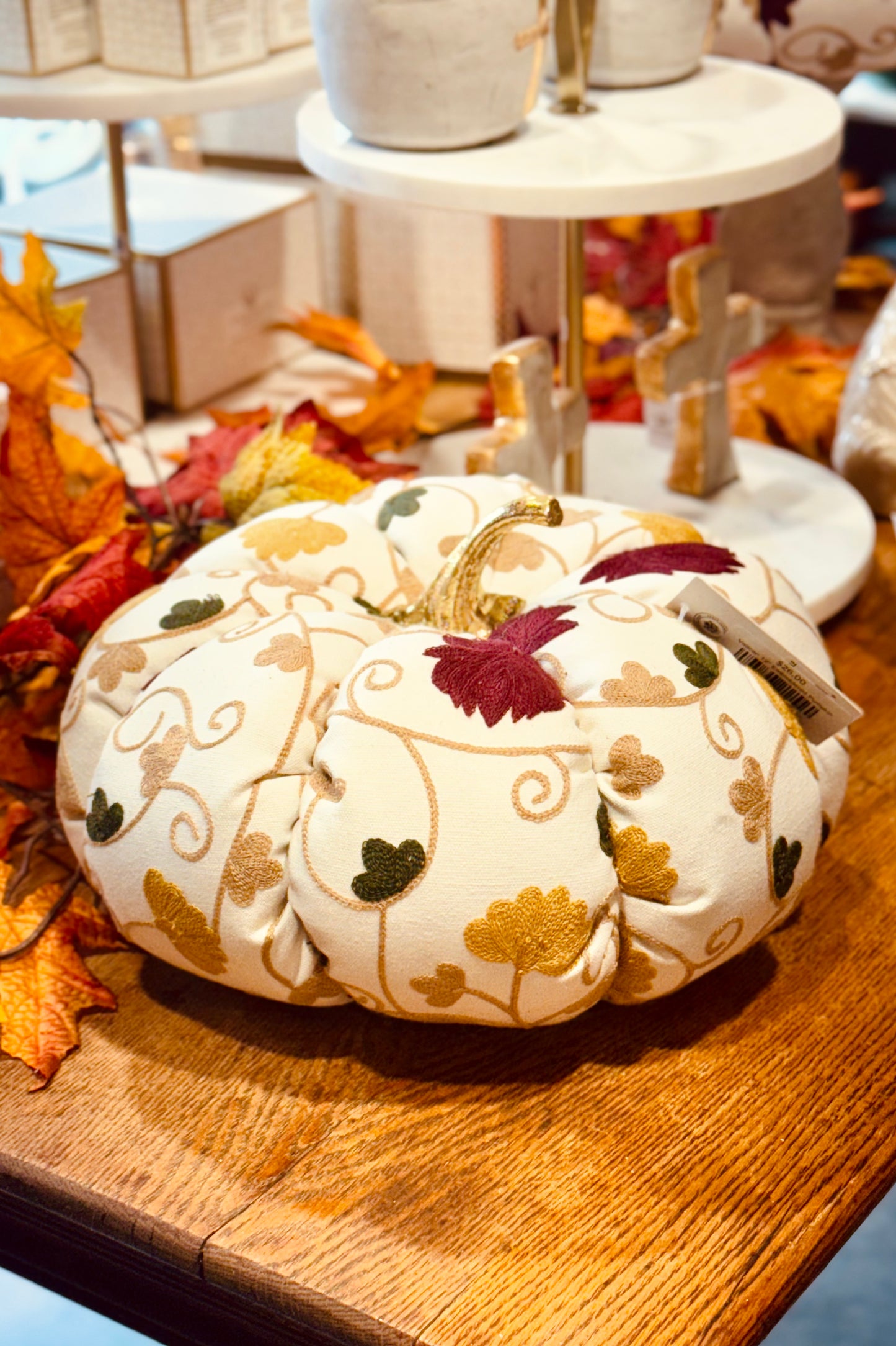 Vatican Home 12" Ivory Embroidered Pumpkin
