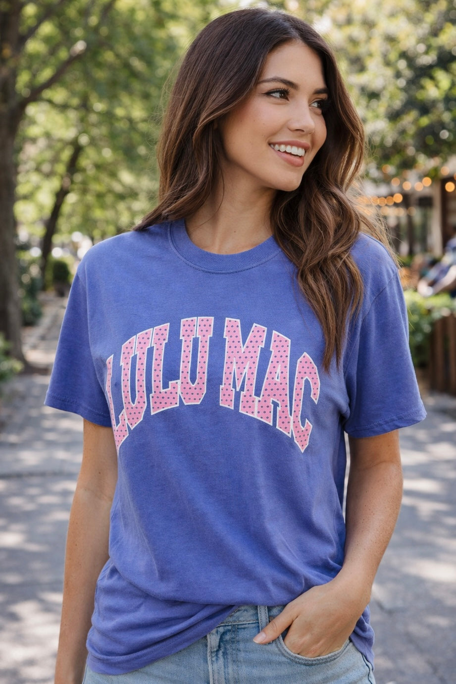 Lulu Mac Polka Dot Periwinkle Blue Pink Comfort Colors Tee