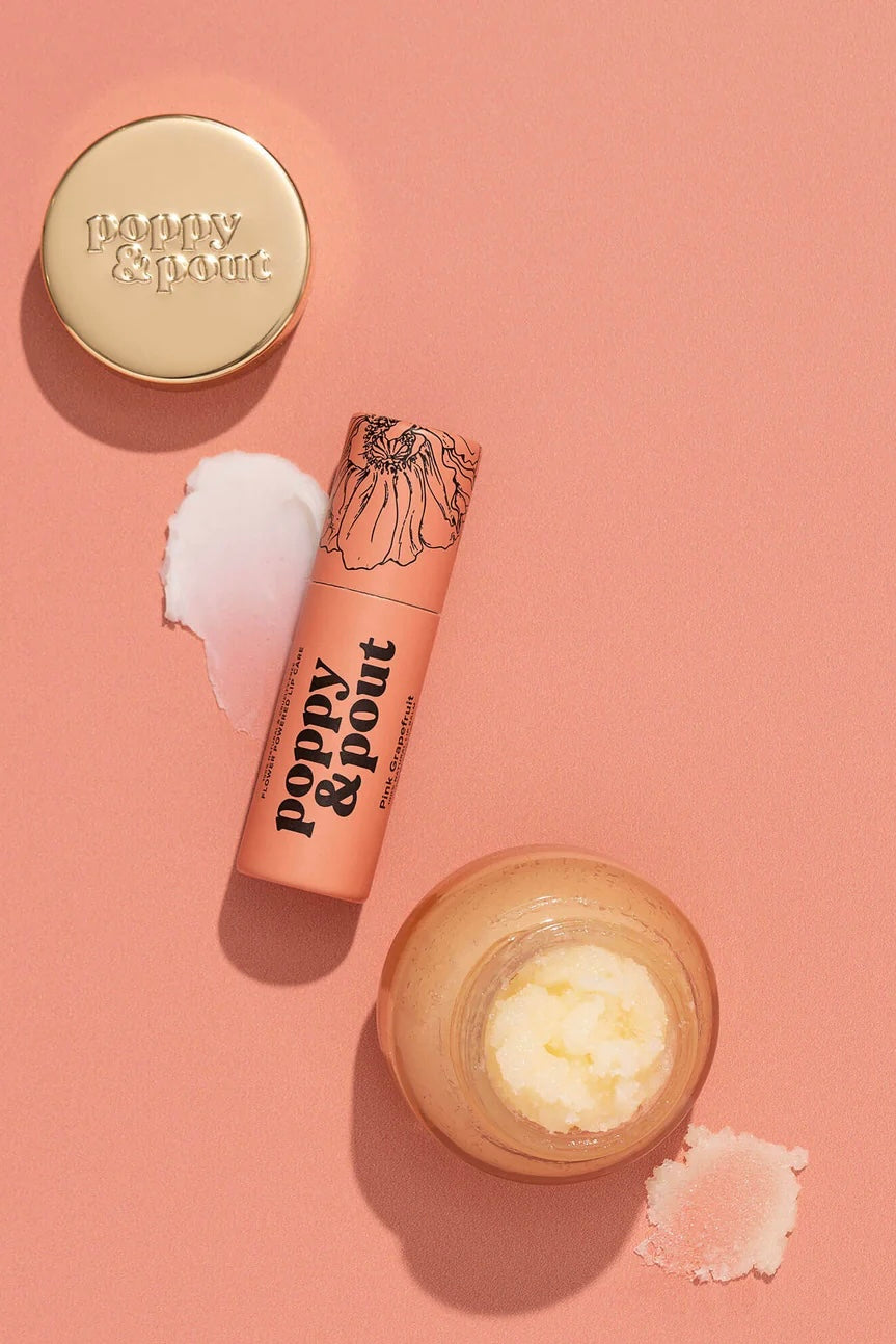 Poppy & Pout Pink Grapefruit Premium Organic Lip Care Duo (Balm + Scrub)