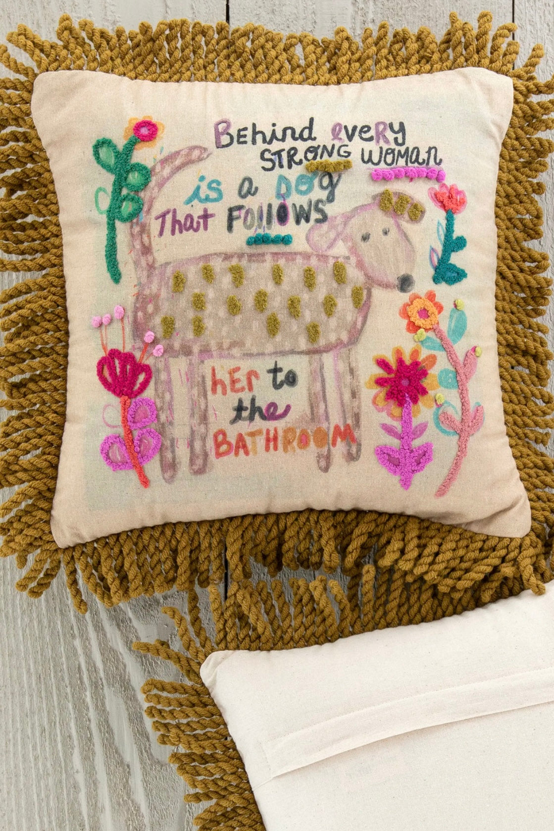 Natural Life Tufted Boho Pillow- Dog Behind Every Strong Woman