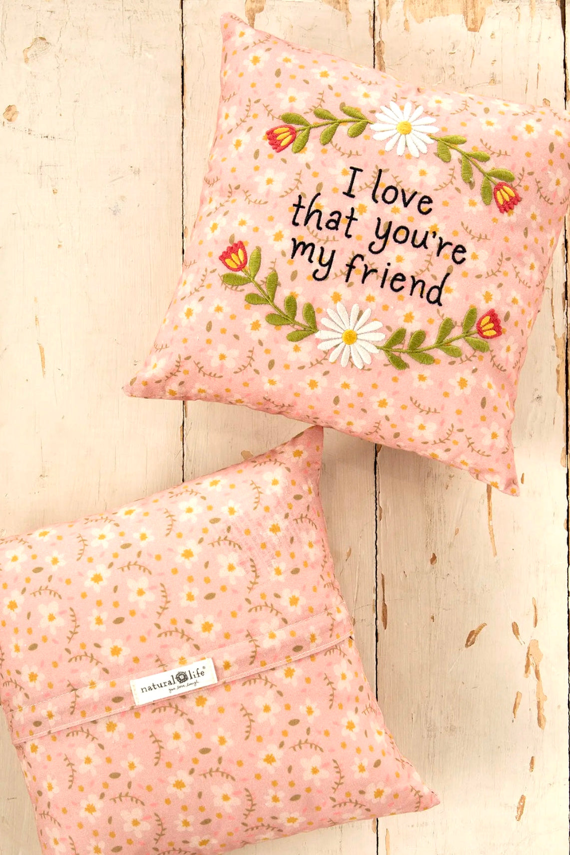 Natural Life Embroidered Giving Pillow- Friends