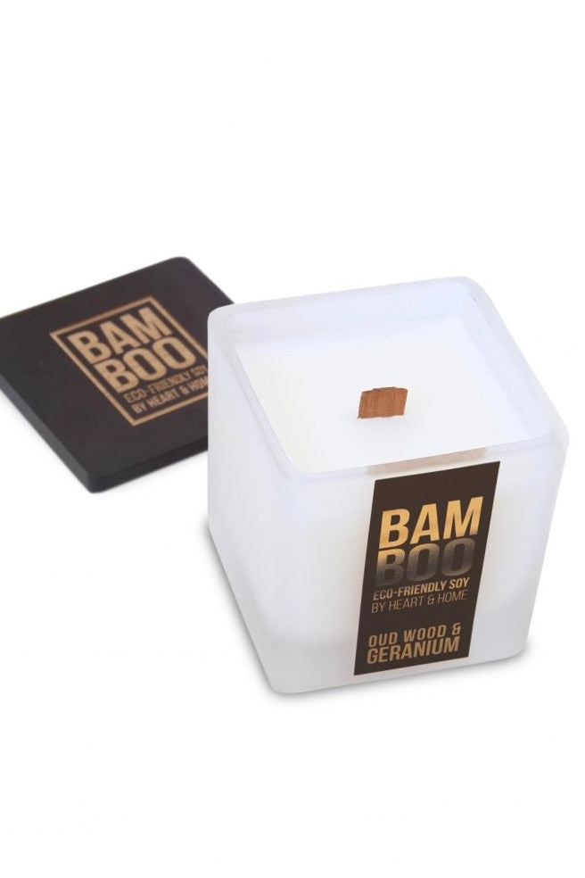 Bamboo Eco-Friendly Soy Candle- Oud Wood & Geranium - Small