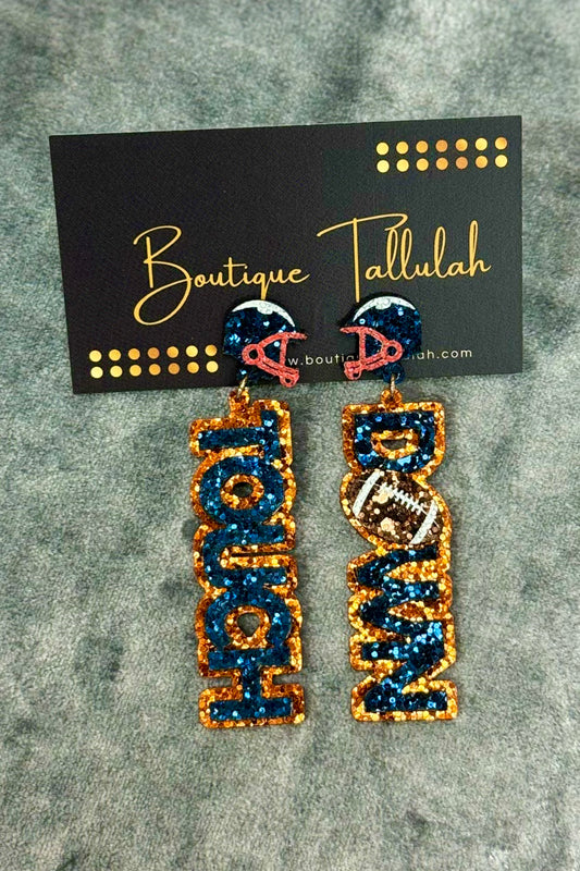 Touchdown Auburn Glitter Football Earrings