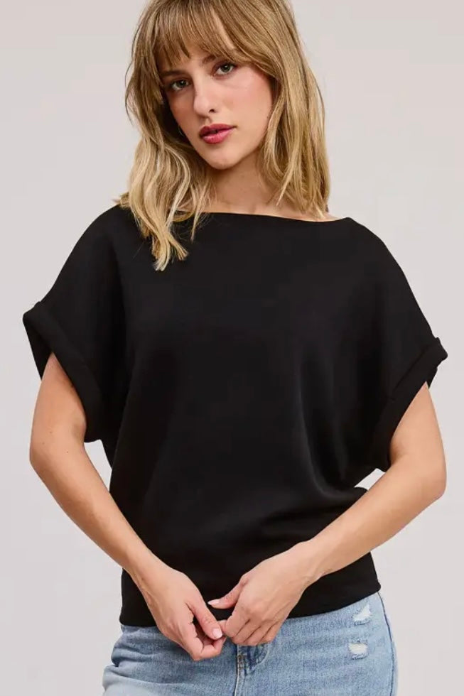 Black Cuff Sleeve Dolman Scuba Top