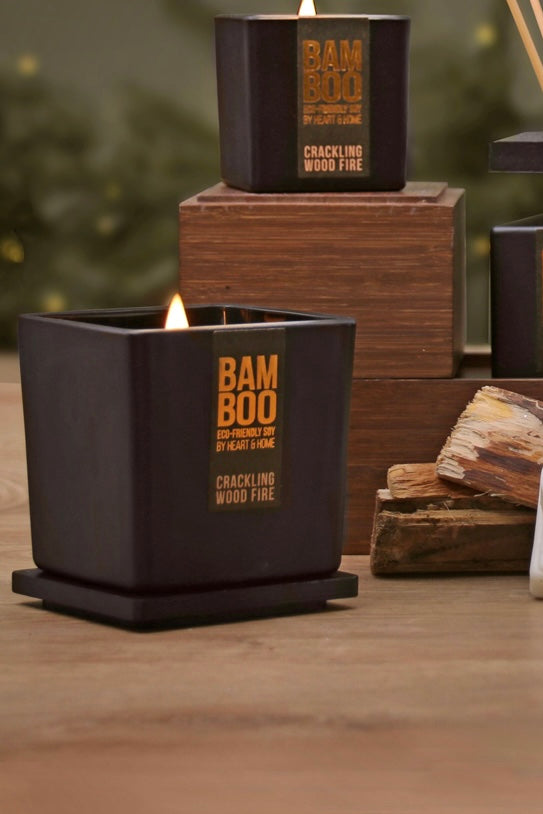 40% OFF SALE Large Crackling Wood Fire Bamboo Eco-Friendly Soy Candle
