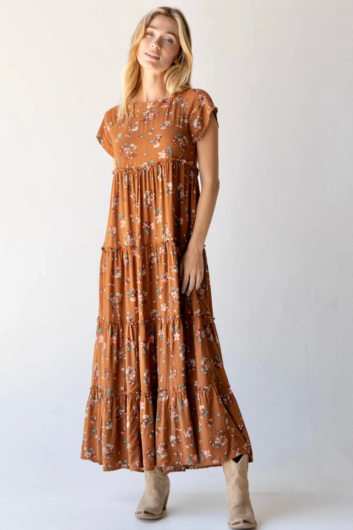 Natural Life Berkley Maxi Dress in Brown Bouquet