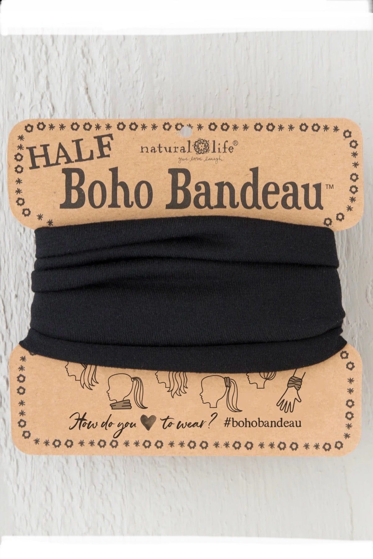 Natural Life Half Boho Bandeau Headband in Black