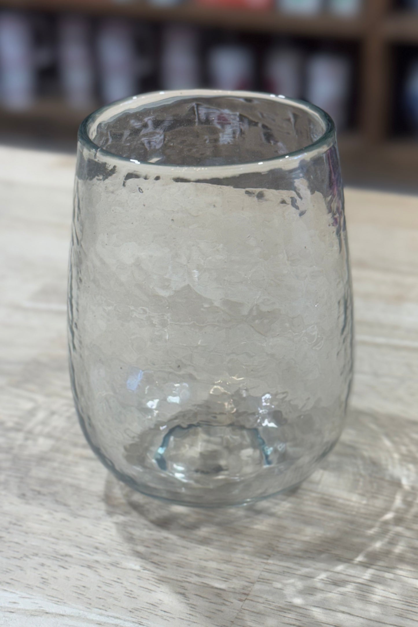 Hammered Glass Stemless Wine Goblet
