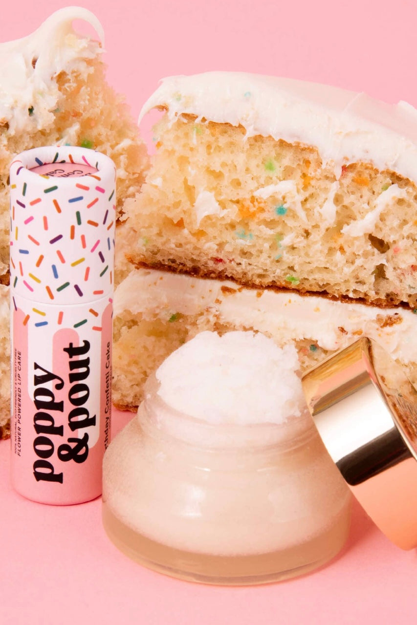 Poppy & Pout Birthday Confetti Cake Premium Organic Lip Care Duo (Balm + Scrub)
