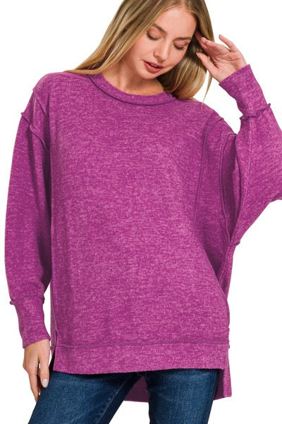 Plum Brushed Melange Ultra Soft Oversized Hacci Sweater