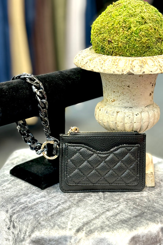 Jen & Co Black Rhodes Quilted Vegan Leather Bangle Chain Wristlet Wallet