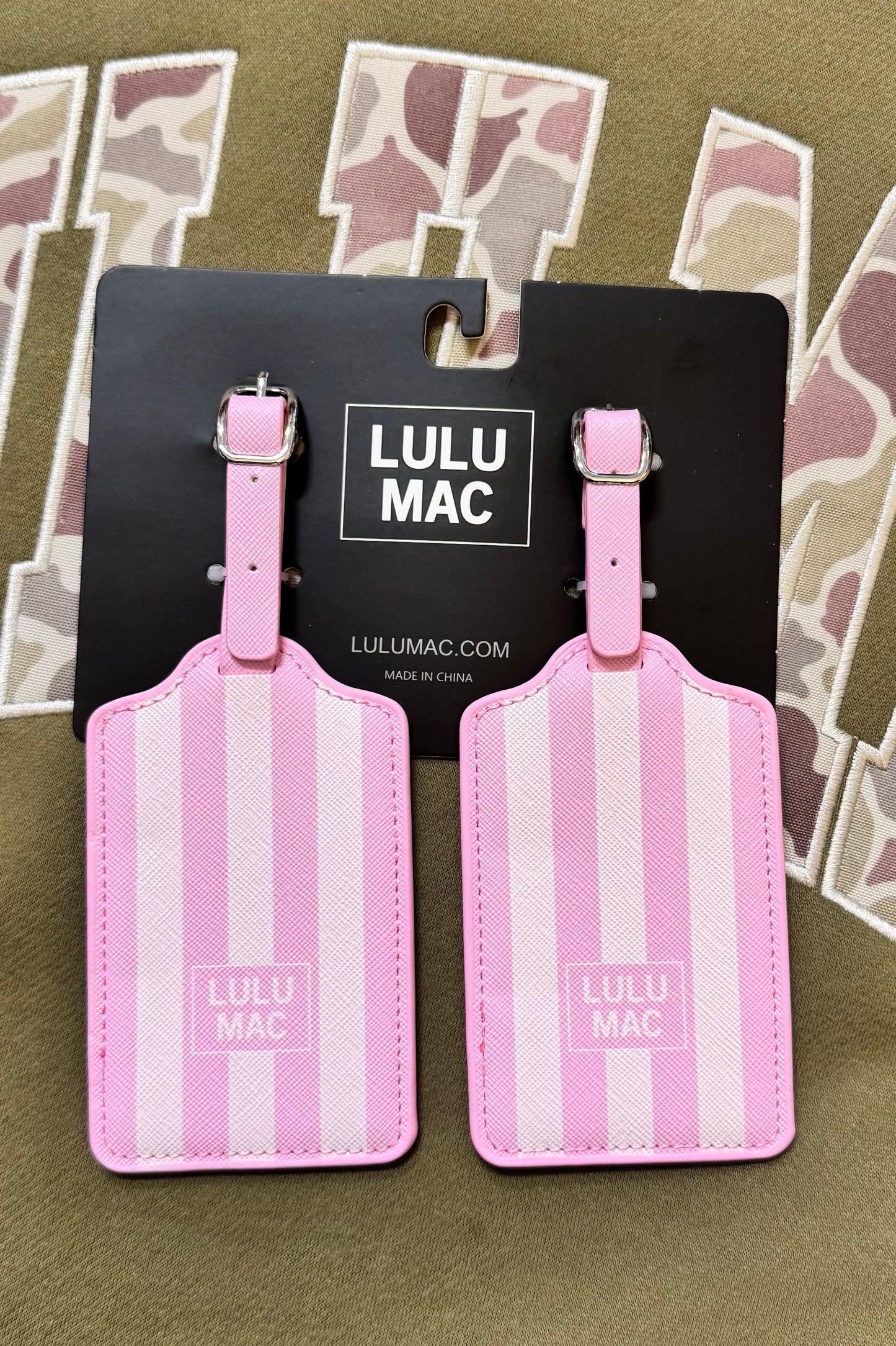 Pair of LULU MAC Luggage Tags- Pink Stripe