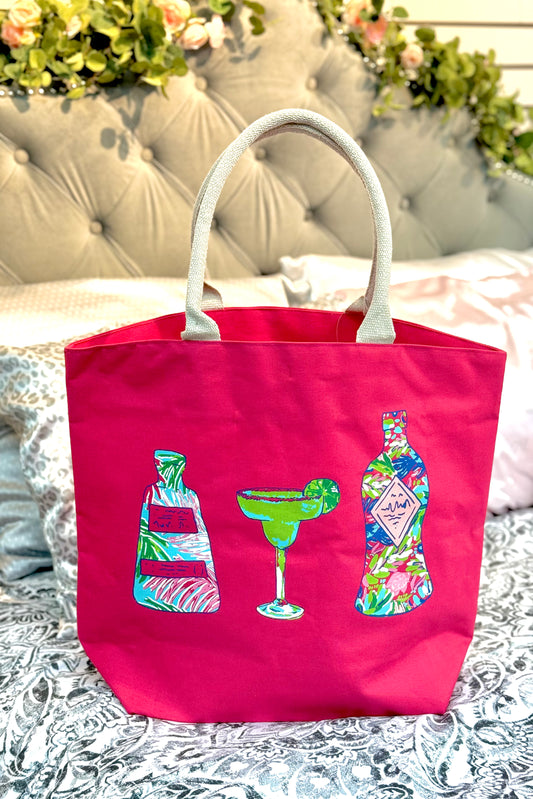 Tequila Sunrise Tropic Beach/Pool Tote in Hot Pink Multi