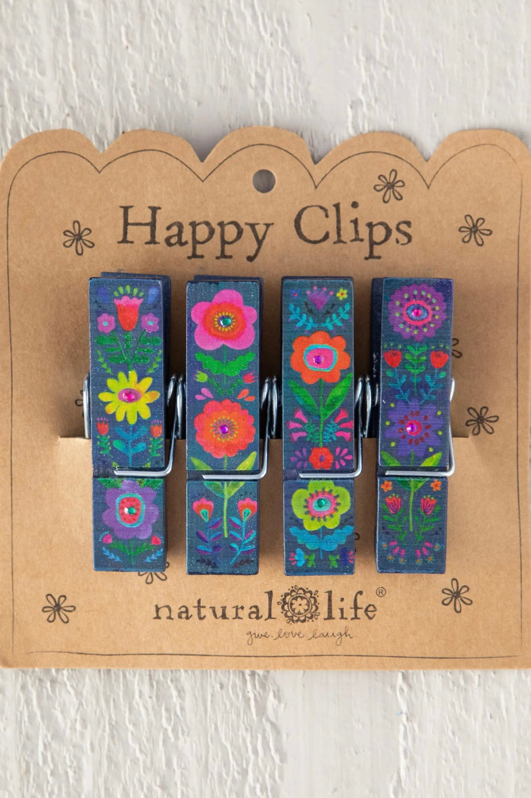 Natural Life Happy Clips- Folk Flower, Set of 4