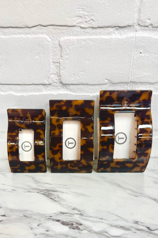 Teleties Dark Tortoise Rectangle Flat Hair Clip (Choose your size)