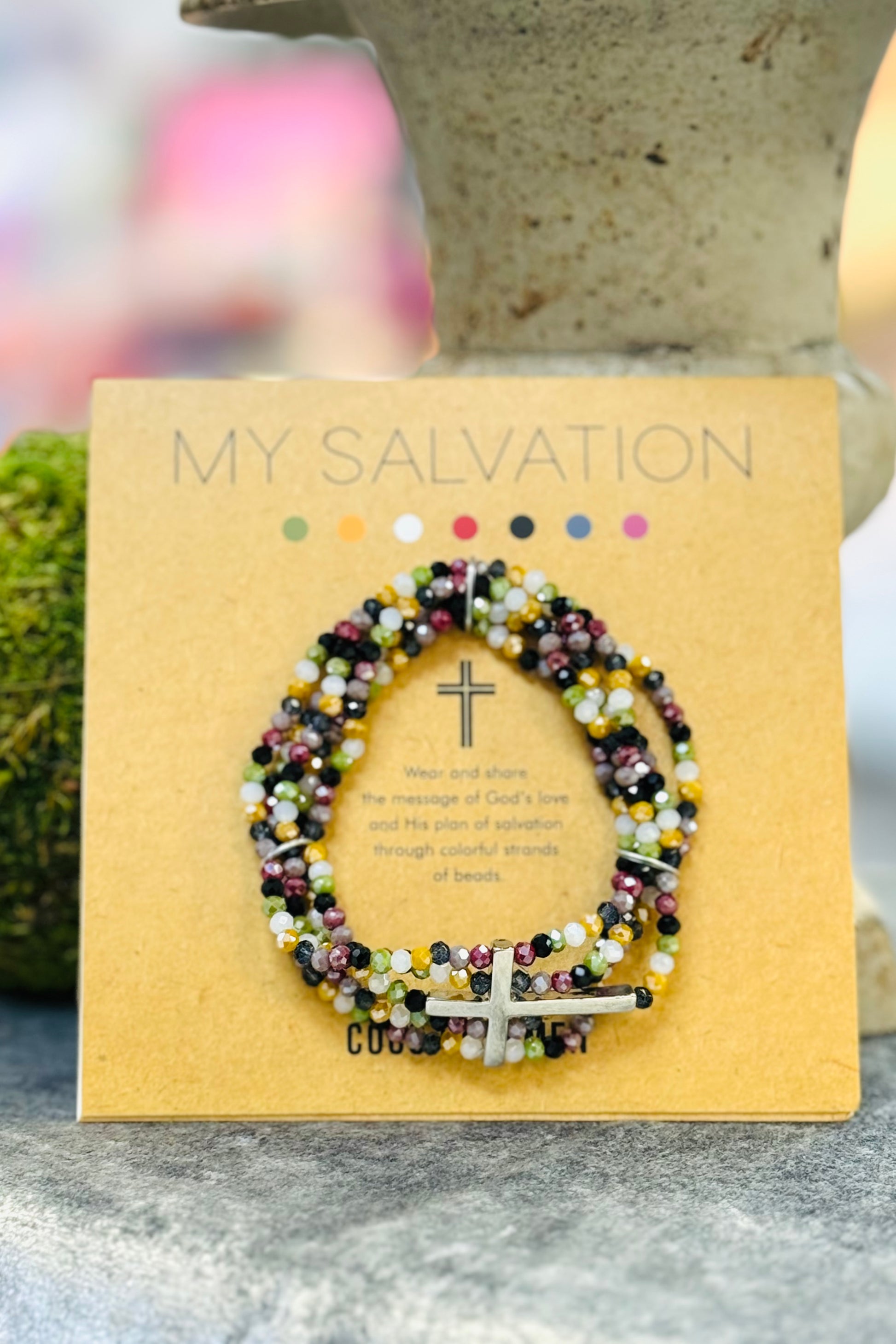 My Salvation Beaded Stretch Bracelet with Silver CrossMy Salvation Beaded Stretch Bracelet with Silver Cross