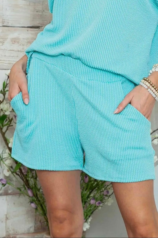 $15 SALE! Sapphire Blue Ribbed Mineral Washed Stretchy Shorts- reg. $24.99