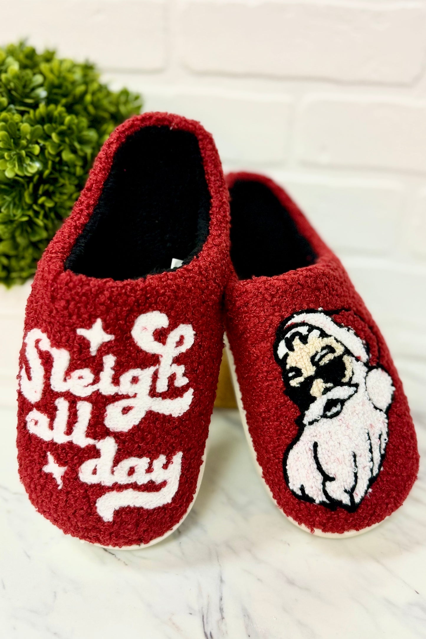 Sleigh All Day Santa Super Fuzzy Slipper Slides by Two Left Feet