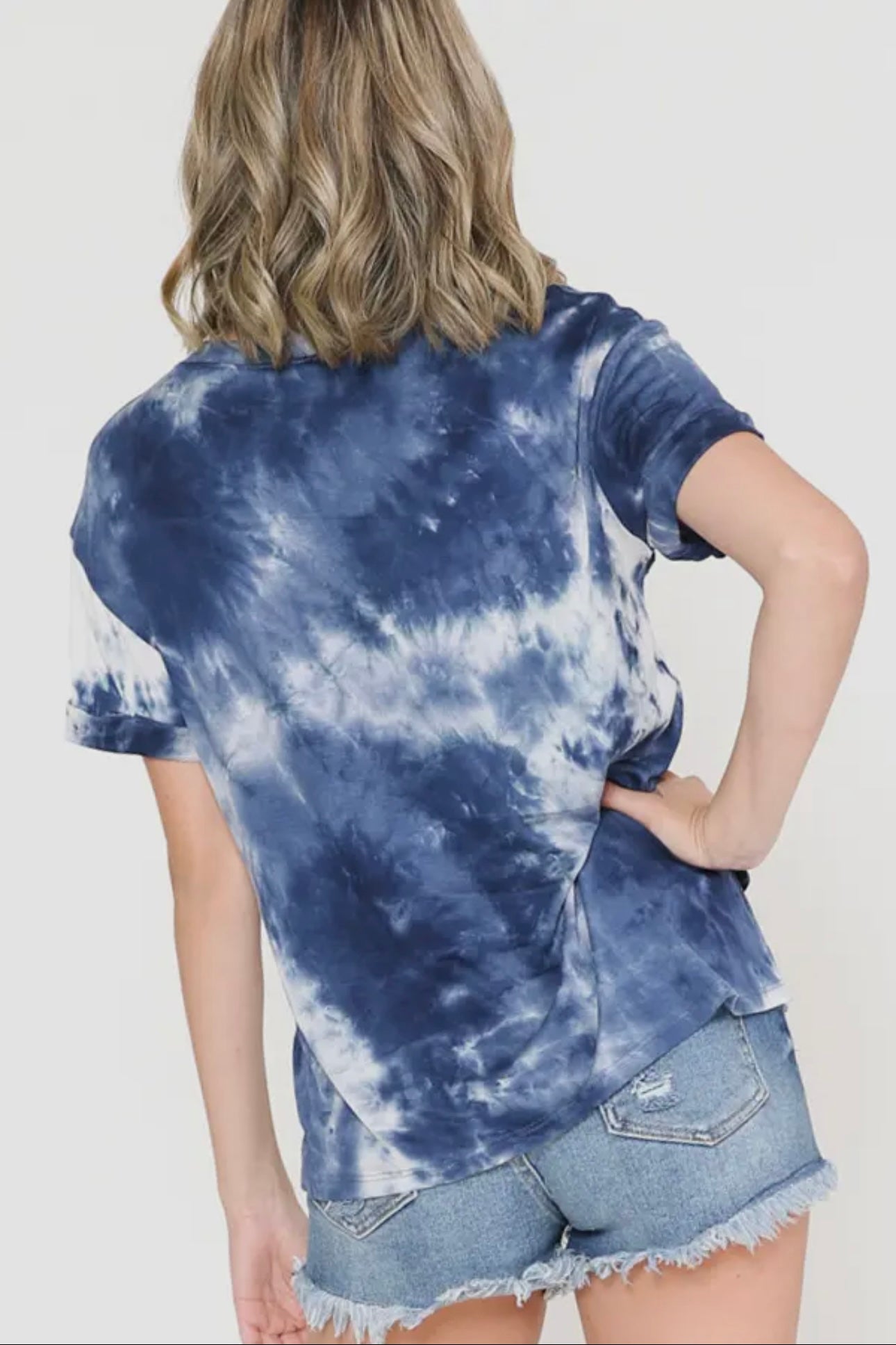 Super Soft Navy and White Tie Dye Tee with Short Cuffed Sleeves