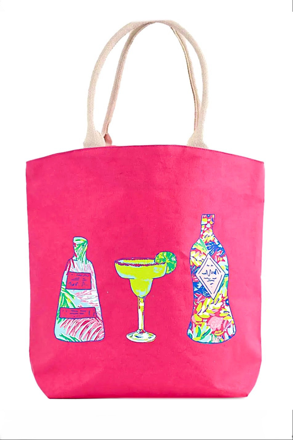 Tequila Sunrise Tropic Beach/Pool Tote in Hot Pink Multi