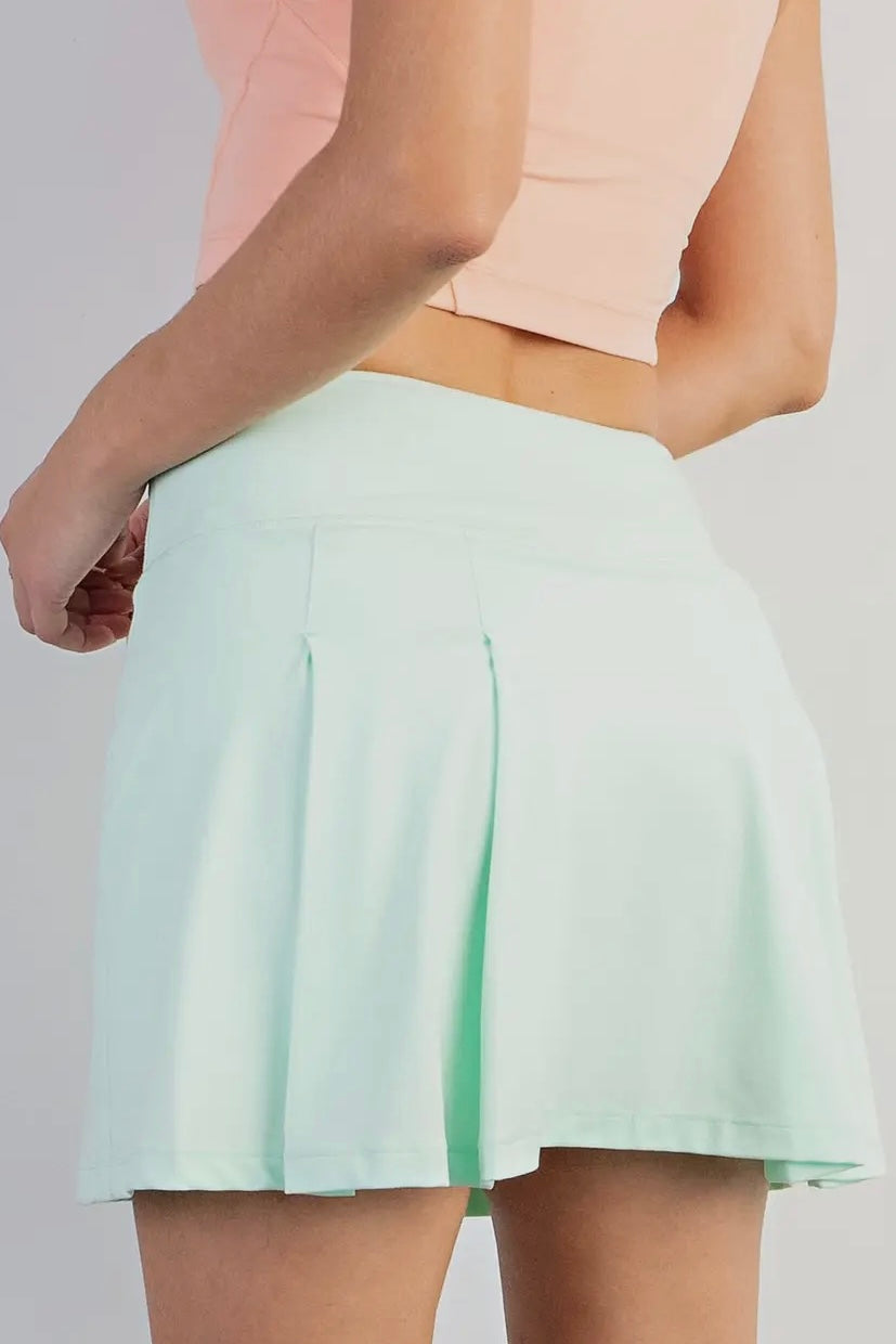 Morning Mint Butter Soft High Waist Skater Skort (Built in Shorts with Pockets)