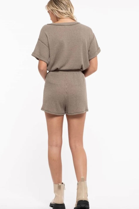 Light Olive Waffle Knit Shorts and Top Casual Set