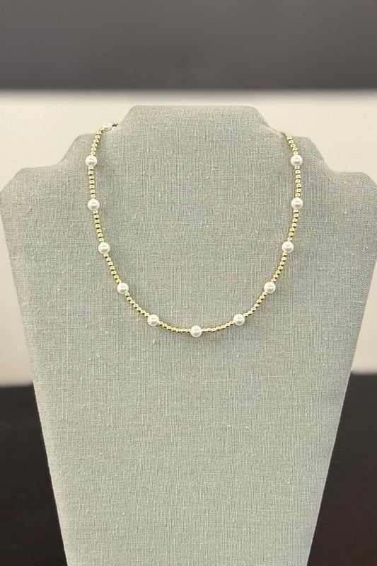 Alex Carol 4mm Gold Ball with Shell Pearl Splash Stack Necklace