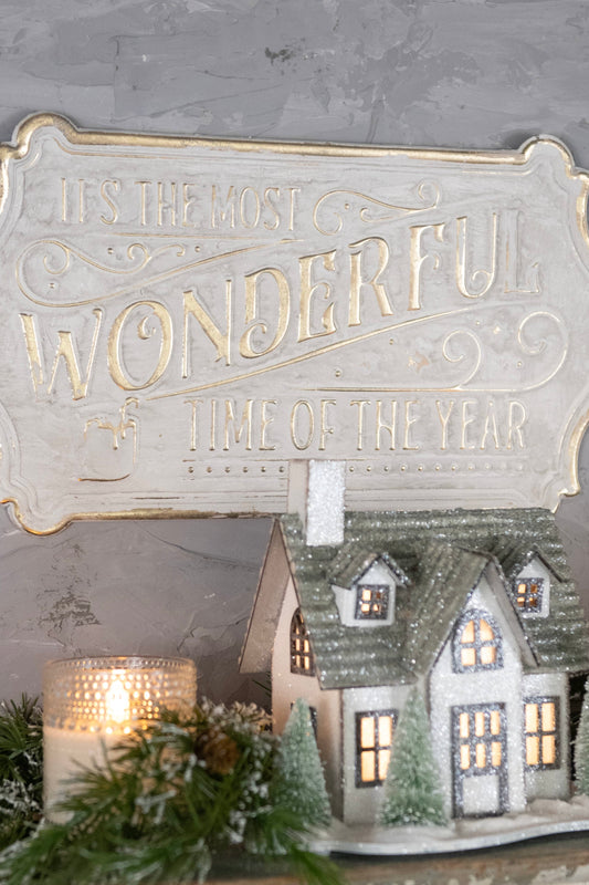 Gold and White Most Wonderful Time of the Year Sign