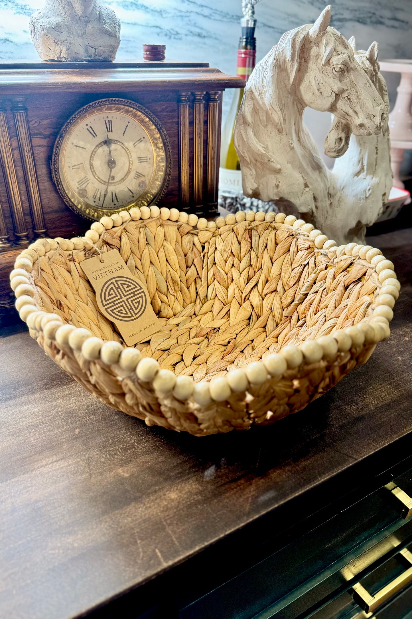 Large Handcrafted Beaded Basket
