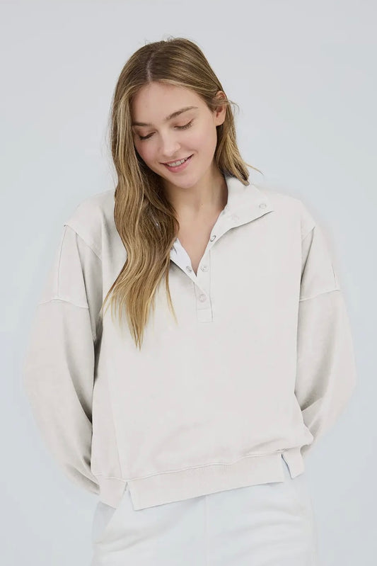 Ivory Half Snap Front Pullover Top