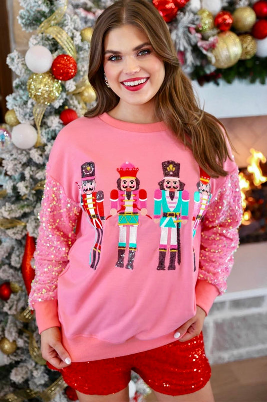 Pink Nutcracker Lightweight Sweatshirt with Sequin Sleeves