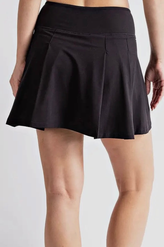 Black Butter Soft High Waist Skater Skort (Built in Shorts with Pockets)