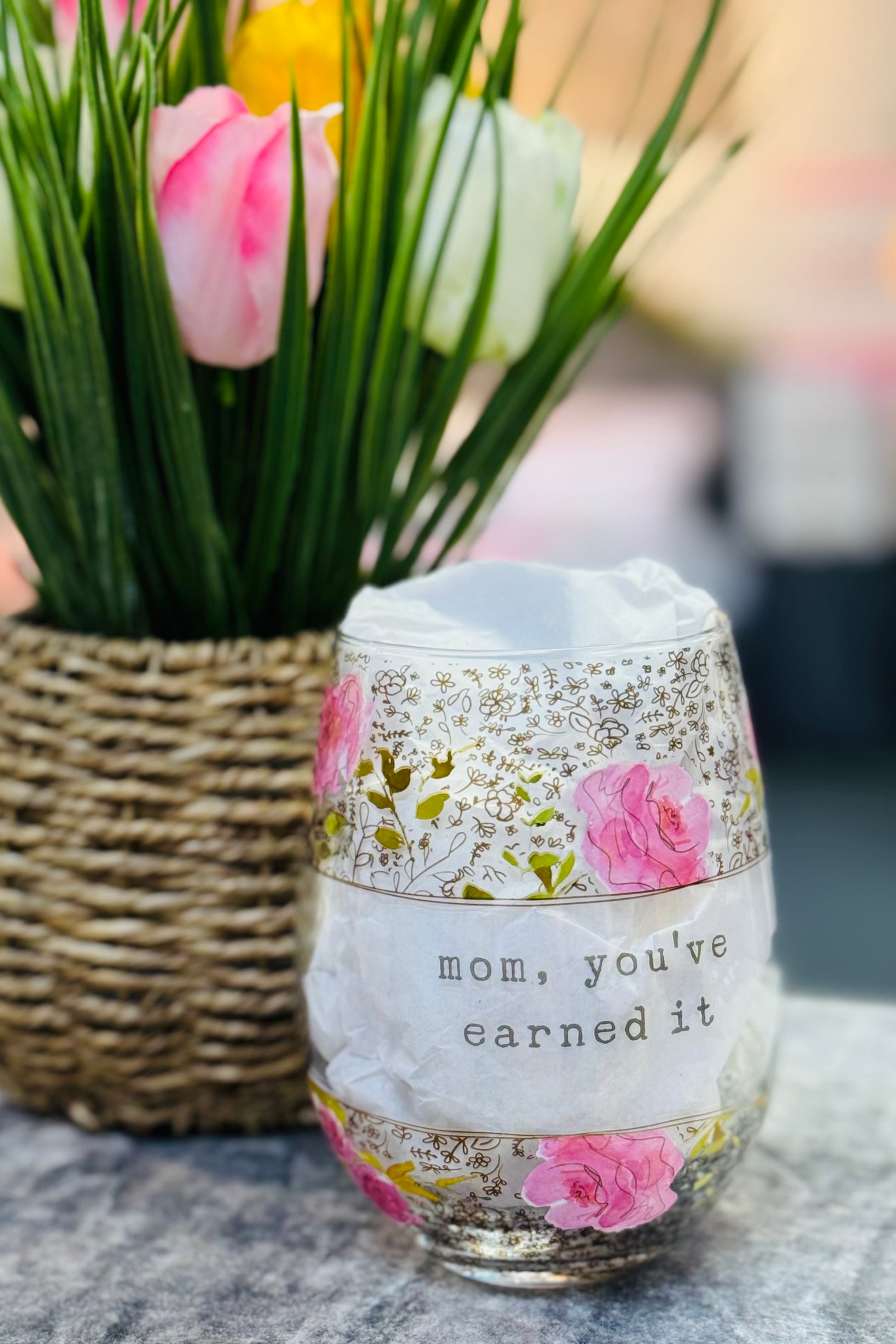 Mom, You've Earned It 18 Ounce Stemless Wine Glass