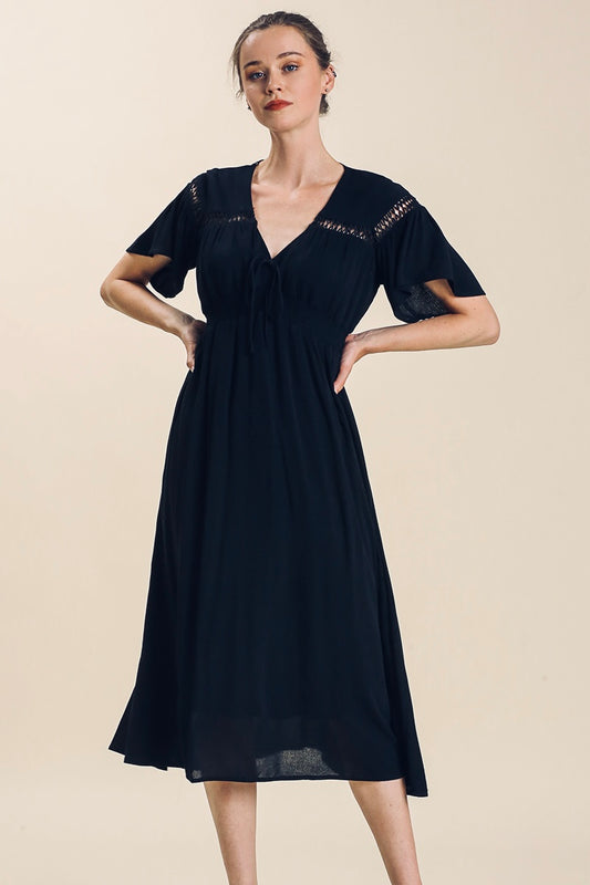 Umgee Black Midi Dress with Smocking Details