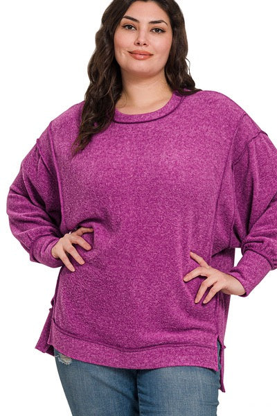 Plum Brushed Melange Ultra Soft Oversized Hacci Sweater